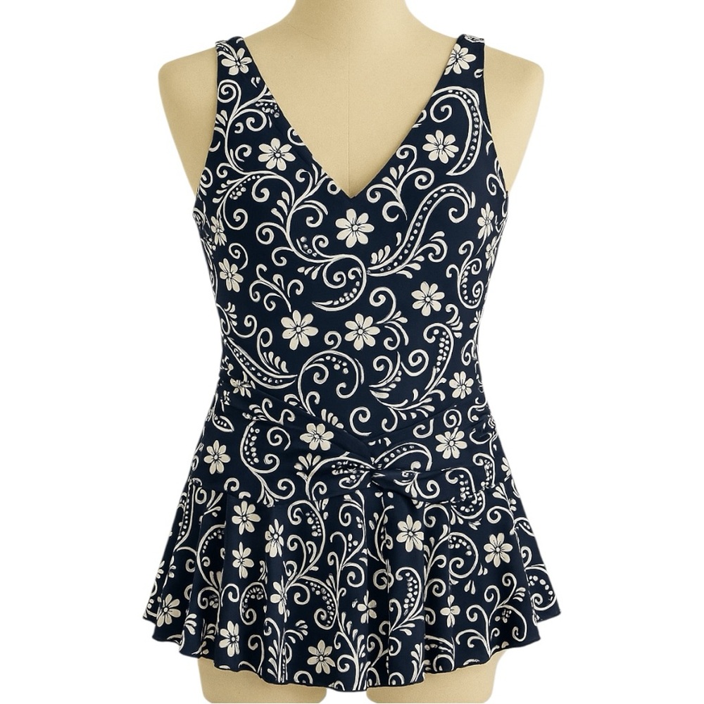 Celina Women's Blue‎ Floral Swimdress V-Neck Size M